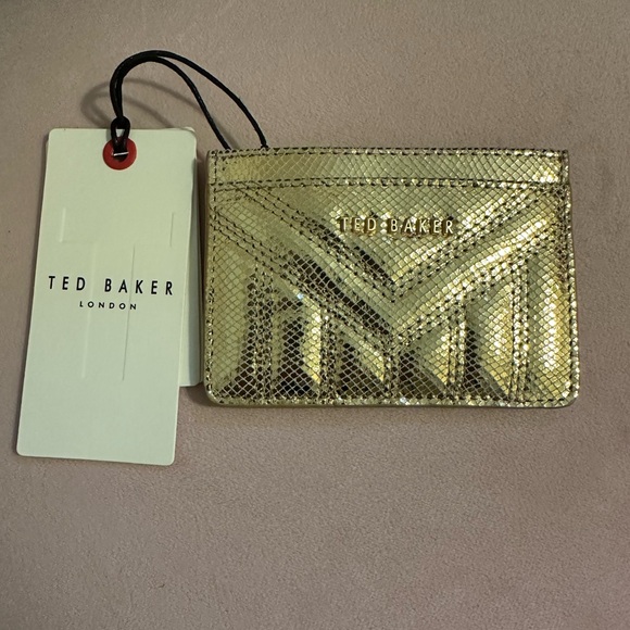 NWT Ted Baker Ayasiny Gold Metallic Leather Snake Print Card Holder Wallet - Picture 2 of 5